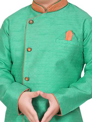 Green plain cotton silk boys-kurta-pyjama 4