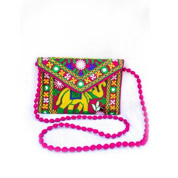 Shoptory India Embroidered Elephant Design Rajasthani Traditional Casual Party Sling Bag For Women Girls, Pink 1