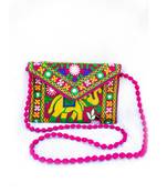 Shoptory India Embroidered Elephant Design Rajasthani Traditional Casual Party Sling Bag For Women Girls, Pink