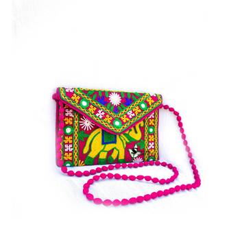 Shoptory India Embroidered Elephant Design Rajasthani Traditional Casual Party Sling Bag For Women Girls, Pink 2