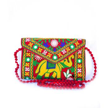 Shoptory India Embroidered Elephant Design Rajasthani Traditional Casual Party Sling Bag For Women Girls, Red 2