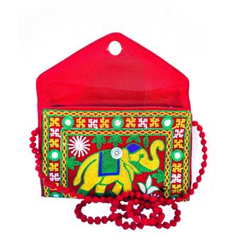 Shoptory India Embroidered Elephant Design Rajasthani Traditional Casual Party Sling Bag For Women Girls, Red 3