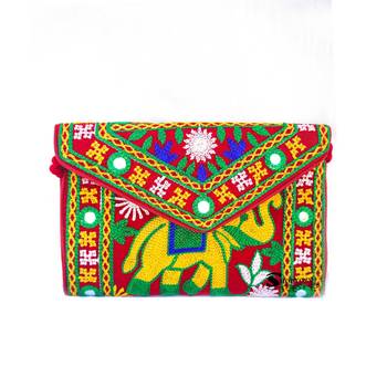 Shoptory India Embroidered Elephant Design Rajasthani Traditional Casual Party Sling Bag For Women Girls, Red 4