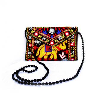 Shoptory India Embroidered Elephant Design Rajasthani Traditional Casual Party Sling Bag For Women Girls, Black 1