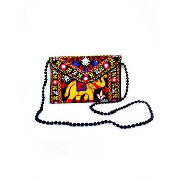 Shoptory India Embroidered Elephant Design Rajasthani Traditional Casual Party Sling Bag For Women Girls, Black 2