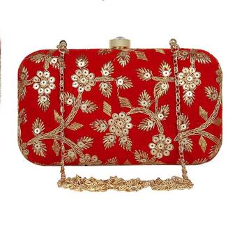 Shoptory India Embroidered Casual Ethnic Sling Bag For Women's Clutch Handpurse - Red 1