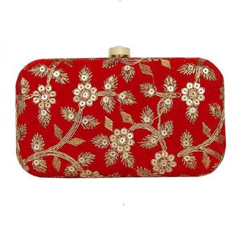 Shoptory India Embroidered Casual Ethnic Sling Bag For Women's Clutch Handpurse - Red 3