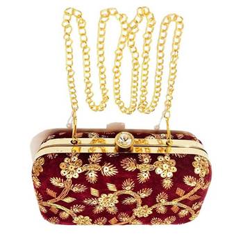 Shoptory India Embroidered Casual Ethnic Sling Bag For Women's Clutch Handpurse Maroon 2