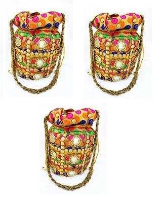 Shoptory India Wristlets Ethnic Rajasthani Potli bags For Women & Girls Rakhi Gift for her, Multicolor, Pack of 3 1