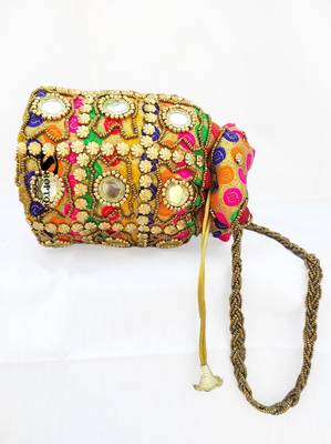 Shoptory India Wristlets Ethnic Rajasthani Potli bags For Women & Girls Rakhi Gift for her, Multicolor, Pack of 3 4