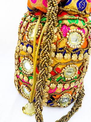 Shoptory India Wristlets Ethnic Rajasthani Potli bags For Women & Girls Rakhi Gift for her, Multicolor, Pack of 3 5
