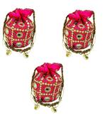 Shoptory India Wristlets Ethnic Rajasthani Potli bags For Women & Girls Rakhi Gift for her,Pink, Pack of 3