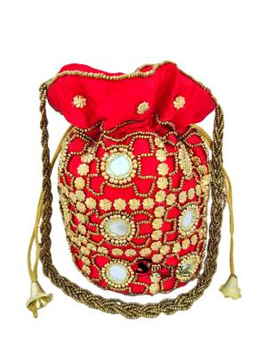 Shoptory India Wristlets Ethnic Rajasthani Potli bags For Women & Girls Rakhi Gift for her, Red 1