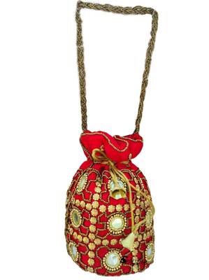 Shoptory India Wristlets Ethnic Rajasthani Potli bags For Women & Girls Rakhi Gift for her, Red 2