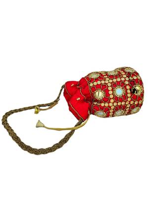 Shoptory India Wristlets Ethnic Rajasthani Potli bags For Women & Girls Rakhi Gift for her, Red 4