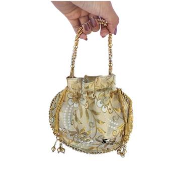 Shoptory India Wristlets Ethnic Potli For Women & Girls Rajasthani, Gold 2