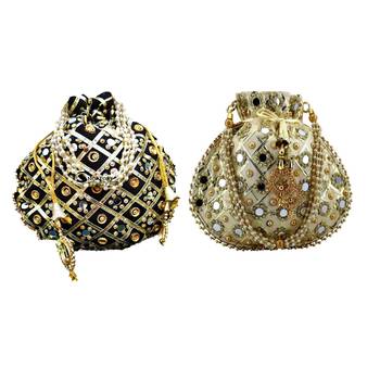 Shoptory India Wristlets Ethnic Potli For Women & Girls Rajasthani Return Gift For Wedding, Pack of 2 1