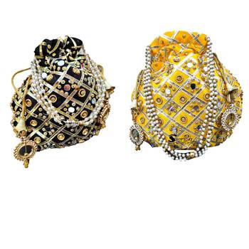 Shoptory India Wristlets Ethnic Potli For Women & Girls Rajasthani Return Gift For Wedding, Pack of 2 1