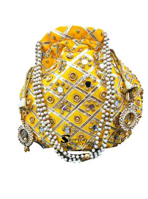 Shoptory India Wristlets Ethnic Potli For Women & Girls Rajasthani Return Gift For Wedding, Pack of 2 3