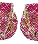 Shoptory India Wristlets Ethnic Potli For Women & Girls Rajasthani Return Gift For Wedding, Dark Pink, Pack of 2