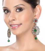 Cz Rubies And Emeralds Cluster Hanging Earrings