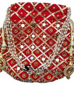 Shoptory India Wristlets Ethnic Potli For Women & Girls Rajasthani Return Gift For Wedding, Red