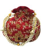 Shoptory India Wristlets Embroidered Ethnic Potli For Women & Girls Rajasthani Return Gift For Wedding, Light Maroon
