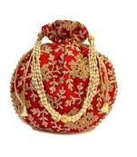 Shoptory India Wristlets Embroidered Ethnic Potli For Women & Girls Rajasthani Return Gift For Wedding, Red