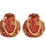 Shoptory India Wristlets Embroidered Ethnic Potli For Women & Girls Rajasthani Return Gift For Wedding, Red, Pack of 2