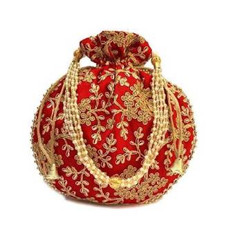 Shoptory India Wristlets Embroidered Ethnic Potli For Women & Girls Rajasthani Return Gift For Wedding, Red, Pack of 2 3