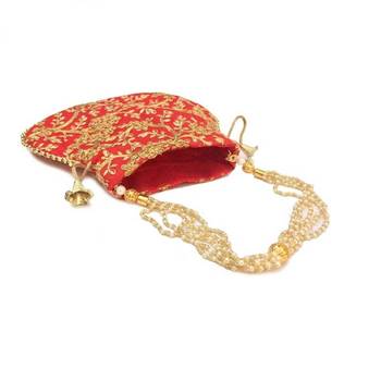 Shoptory India Wristlets Embroidered Ethnic Potli For Women & Girls Rajasthani Return Gift For Wedding, Red, Pack of 2 4