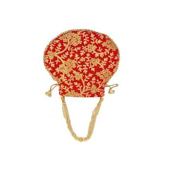 Shoptory India Wristlets Embroidered Ethnic Potli For Women & Girls Rajasthani Return Gift For Wedding, Red, Pack of 2 5