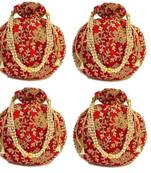 Shoptory India Wristlets Embroidered Ethnic Potli For Women & Girls Rajasthani Return Gift For Wedding, Red, Pack of 4