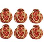 Shoptory India Wristlets Embroidered Ethnic Potli For Women & Girls Rajasthani Return Gift For Wedding, Red, Pack of 6