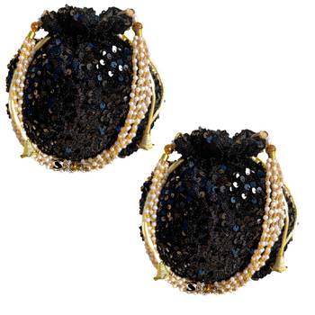 Shoptory India Potli Bags for Women Stylish Latest Return Gifts Wedding, Black, pack of 2 1