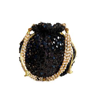 Shoptory India Potli Bags for Women Stylish Latest Return Gifts Wedding, Black, pack of 2 2