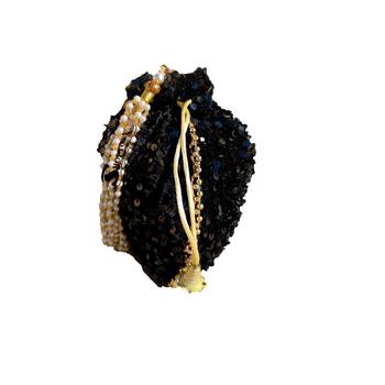 Shoptory India Potli Bags for Women Stylish Latest Return Gifts Wedding, Black, pack of 2 3
