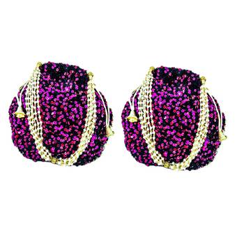Shoptory India Potli Bags for Women Stylish Latest Return Gifts Wedding, Magenta, pack of 2 1