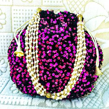 Shoptory India Potli Bags for Women Stylish Latest Return Gifts Wedding, Magenta, pack of 2 5