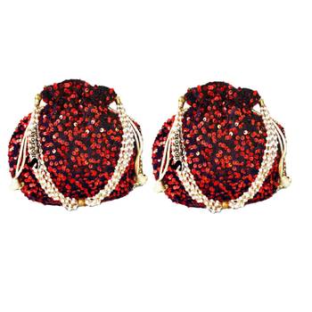Shoptory India Potli Bags for Women Stylish Latest Return Gifts Wedding, Red, pack of 2 1