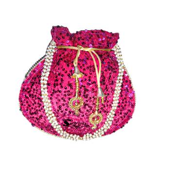 Shoptory India Sequine Potli Bags for Women Stylish Latest Return Gifts Wedding, Magenta 1