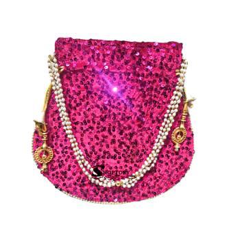 Shoptory India Sequine Potli Bags for Women Stylish Latest Return Gifts Wedding, Magenta 2