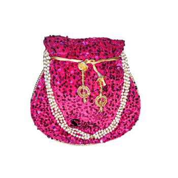 Shoptory India Sequine Potli Bags for Women Stylish Latest Return Gifts Wedding, Magenta 4