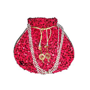 Shoptory India Sequine Potli Bags for Women Stylish Latest Return Gifts Wedding, Red 1