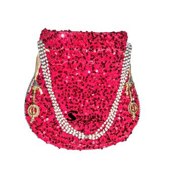 Shoptory India Sequine Potli Bags for Women Stylish Latest Return Gifts Wedding, Red 2