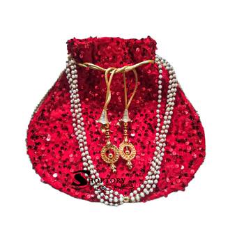Shoptory India Sequine Potli Bags for Women Stylish Latest Return Gifts Wedding, Red 3