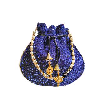 Shoptory India Sequine Potli Bags for Women Stylish Latest Return Gifts Wedding, Blue 1
