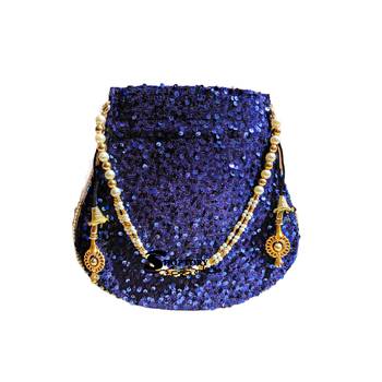Shoptory India Sequine Potli Bags for Women Stylish Latest Return Gifts Wedding, Blue 3