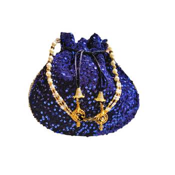 Shoptory India Sequine Potli Bags for Women Stylish Latest Return Gifts Wedding, Blue 4