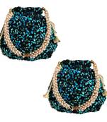Shoptory India Potli Bags for Women Stylish Latest Return Gifts Wedding, Turq, pack of 2